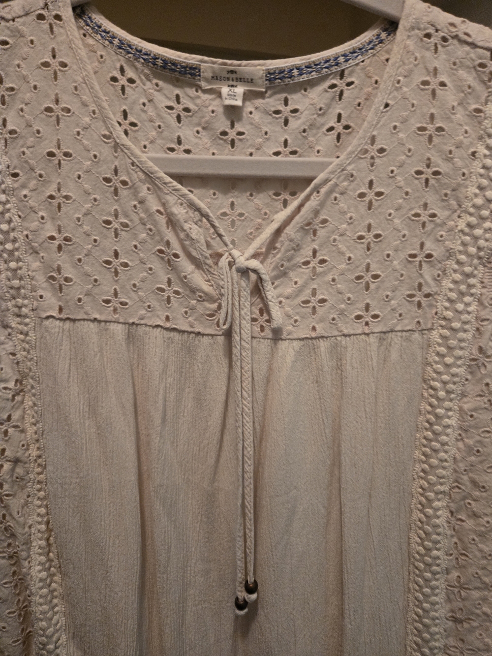 Mademoiselle Rose Eyelet Tie-Front Peasant Tunic - Blush